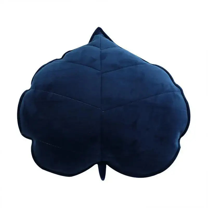 Deep navy velvet leaf throw pillow with quilted stitching and soft plush texture for decorbites 3d leaf decor