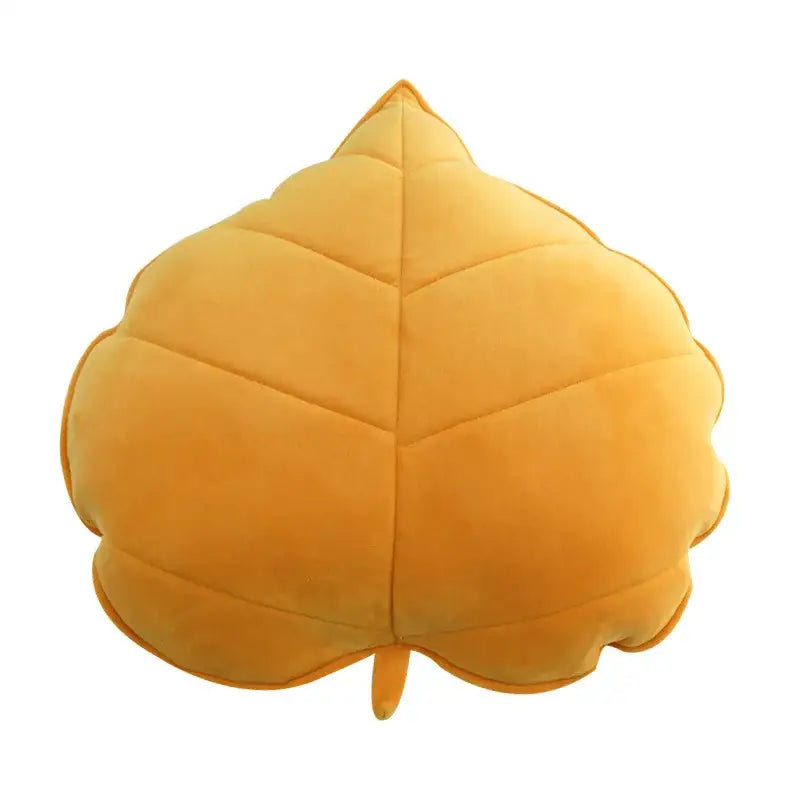 A plush golden-yellow velour leaf throw pillow with stitched veins for decorbites 3d leaf bedroom decor