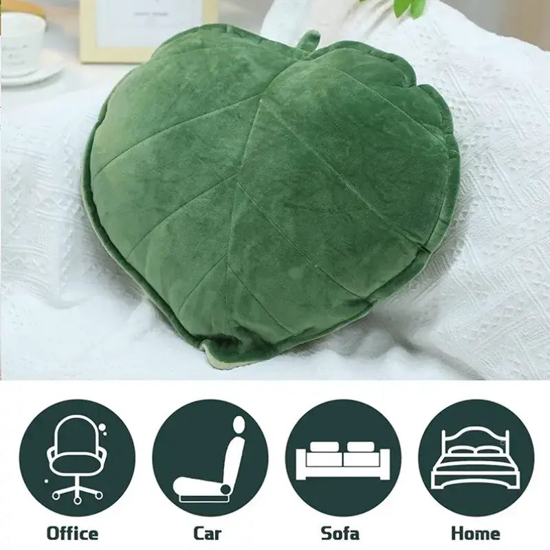 A dark green 3d leaf throw pillow with soft velour texture and stitched veins by decorbites for bedroom decorbites 3d leaf throw pillow