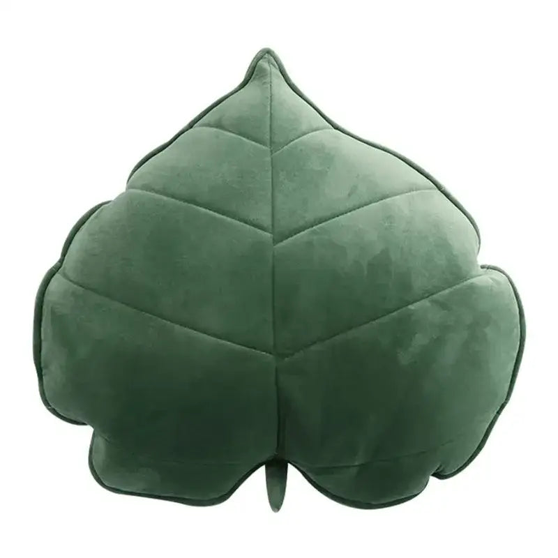Dark green 3d leaf throw pillow with soft suede texture and stitched veins from decorbites for stylish bedroom decorbites 3d leaf