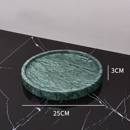 Circular dark green marble tray 25cm diameter 3cm height from decorbites dark green marble bathroom set with gold accents