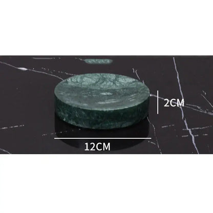 Dark green marble circular coaster 12cm diameter with textured surface from decorbites green marble bathroom set