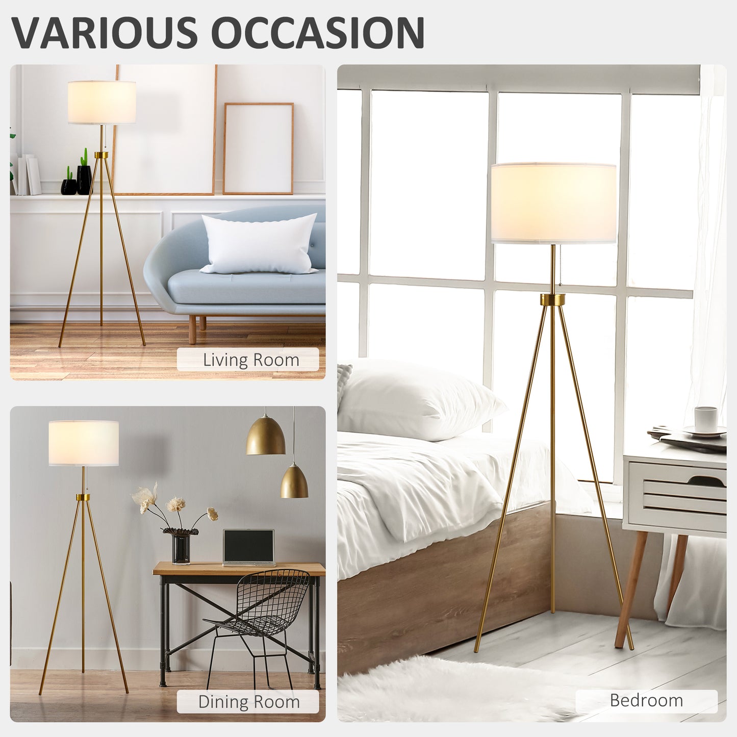 59.75" Tripod Floor Lamp with Pull Chain Standing