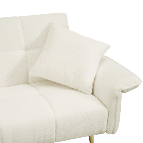 Grey Folding Armrest Sofa Beige Compact Design