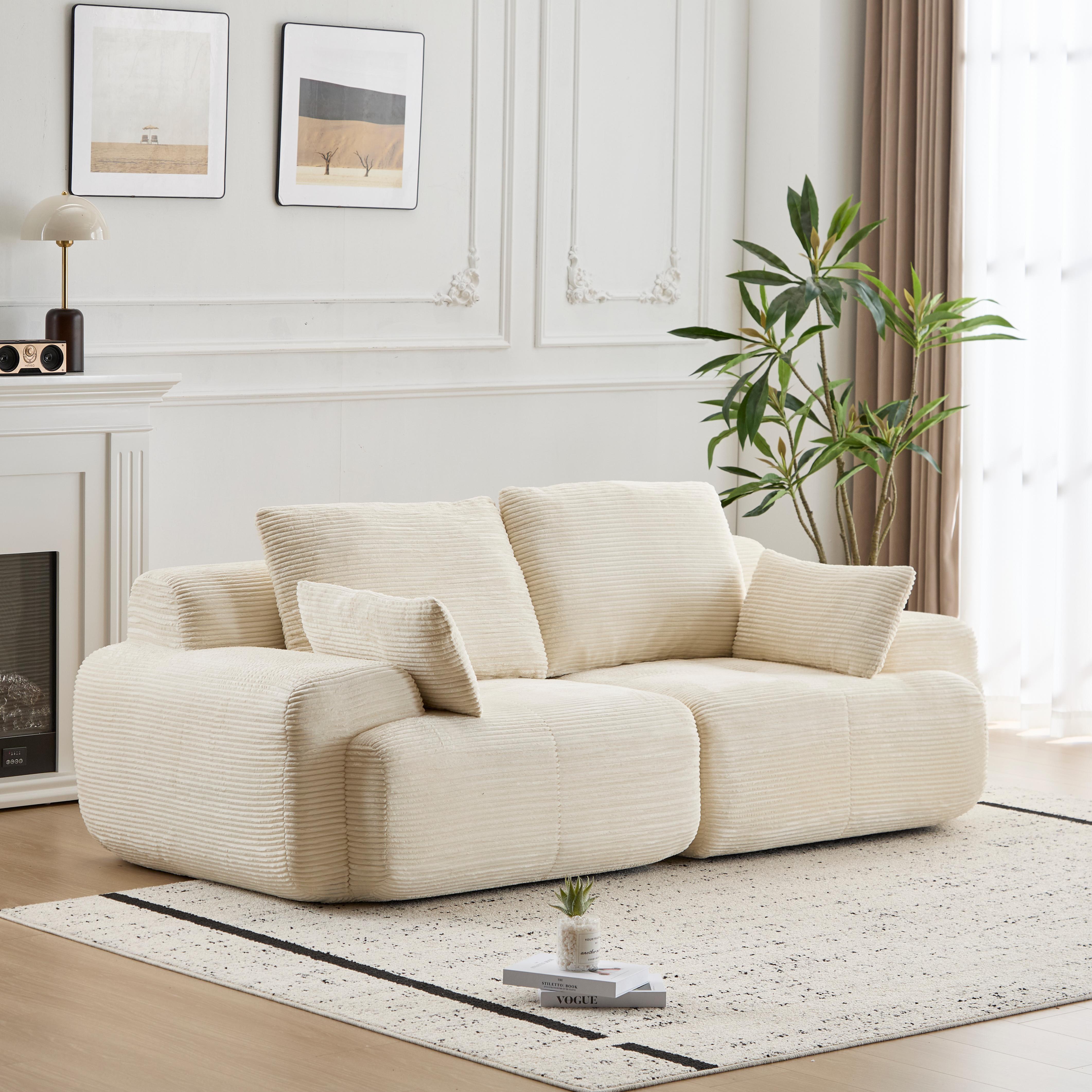 Beige Corduroy Loveseat Sofa