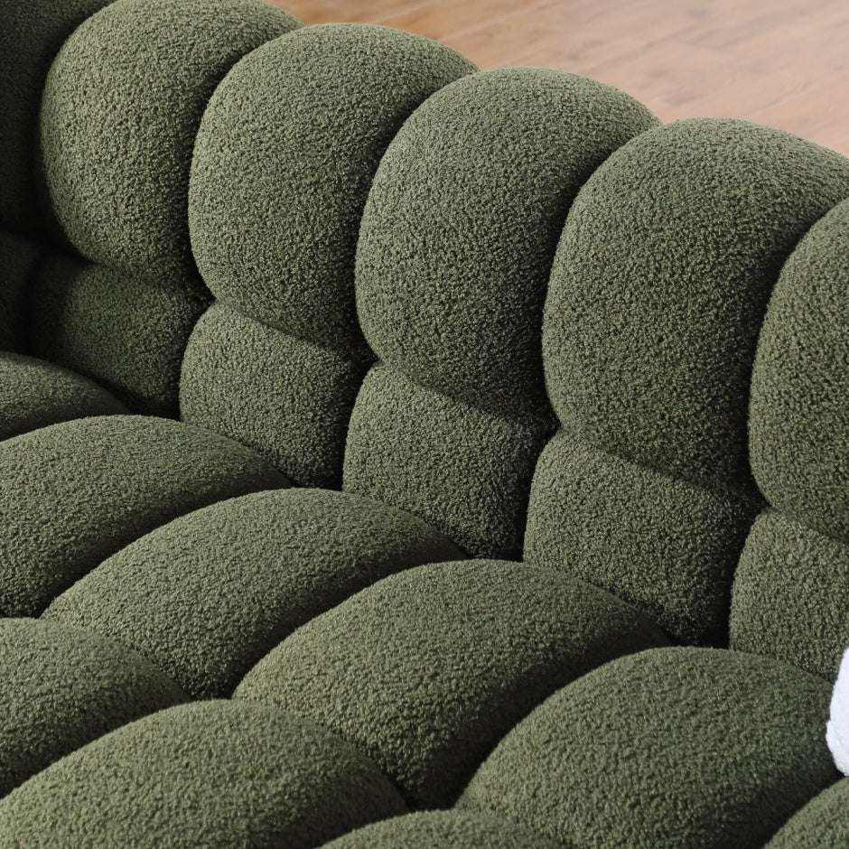 84.3 Length ,35.83inch Deepth ,human Body Structure For USA People, Marshmallow Sofa,boucle Sofa ,3 Seater, OLIVE GREEN BOUCLE
