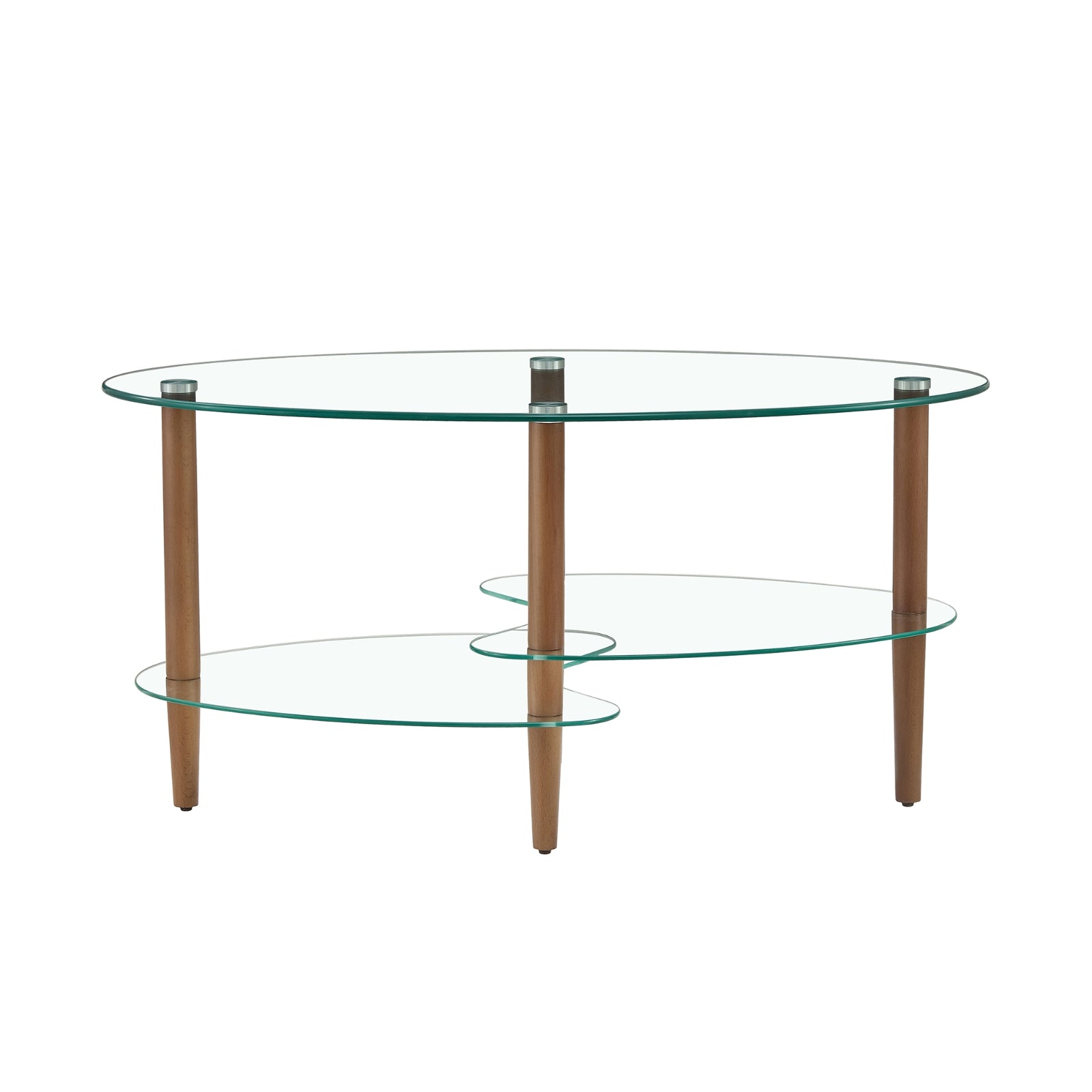 Glass Oval Coffee Table Oak Legs Three-Layer