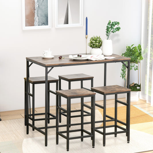 5 Piece Modern Dining Table and 4 Stools Industrial Dining Set with Footrest & Legs