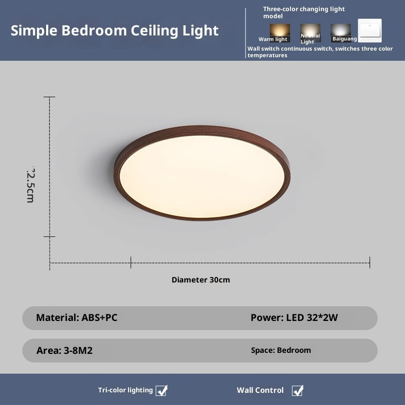 Ultra-thin Bedroom New Chinese Retro Solid Wood Living Room Simple Full Spectrum Eye Protection Ceiling Lamp