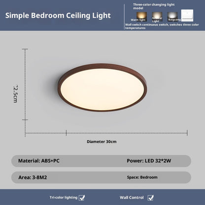 Ultra-thin Bedroom New Chinese Retro Solid Wood Living Room Simple Full Spectrum Eye Protection Ceiling Lamp