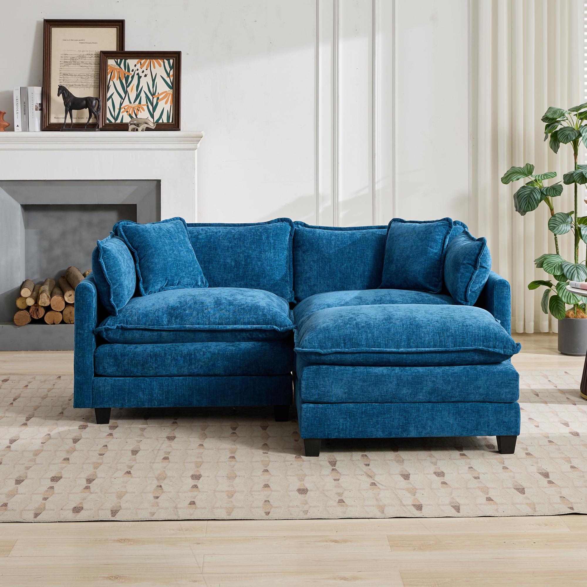 Blue Chenille Loveseat Sofa