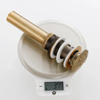 Brass bathroom bathtub overflow valve with decorative engraved cap and white ceramic washers for pop-up drain sink