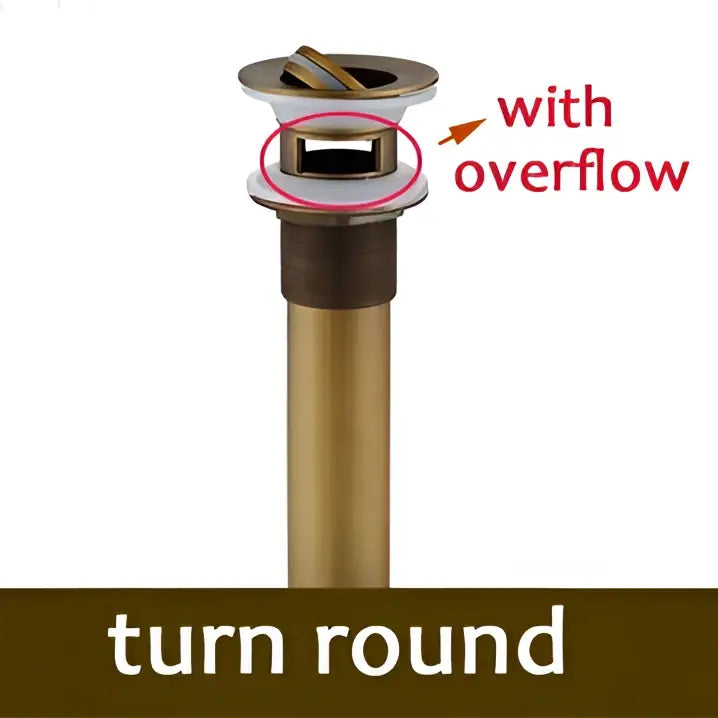 Decorbites brass bathroom pop up drain with decorative tree motif and overflow feature for bathroom sink use