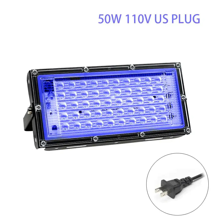 Blue led floodlight 50w with black metal housing and us plug for decorbites 100w led uv blacklight stage effect use