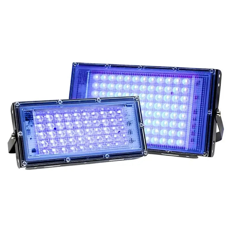 Decorbites 100w led uv blacklight stage effect floodlight panels with bright blue bulbs and black mounting brackets for party room
