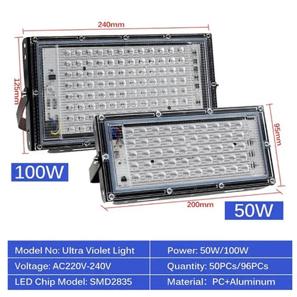 Black rectangular Decorbites 100w led uv blacklight floodlights with clear covers for blacklight stage effect lighting