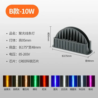 Modern white 10w led spotlight corridor wall light in black plastic with curved ribbed design and multiple color options