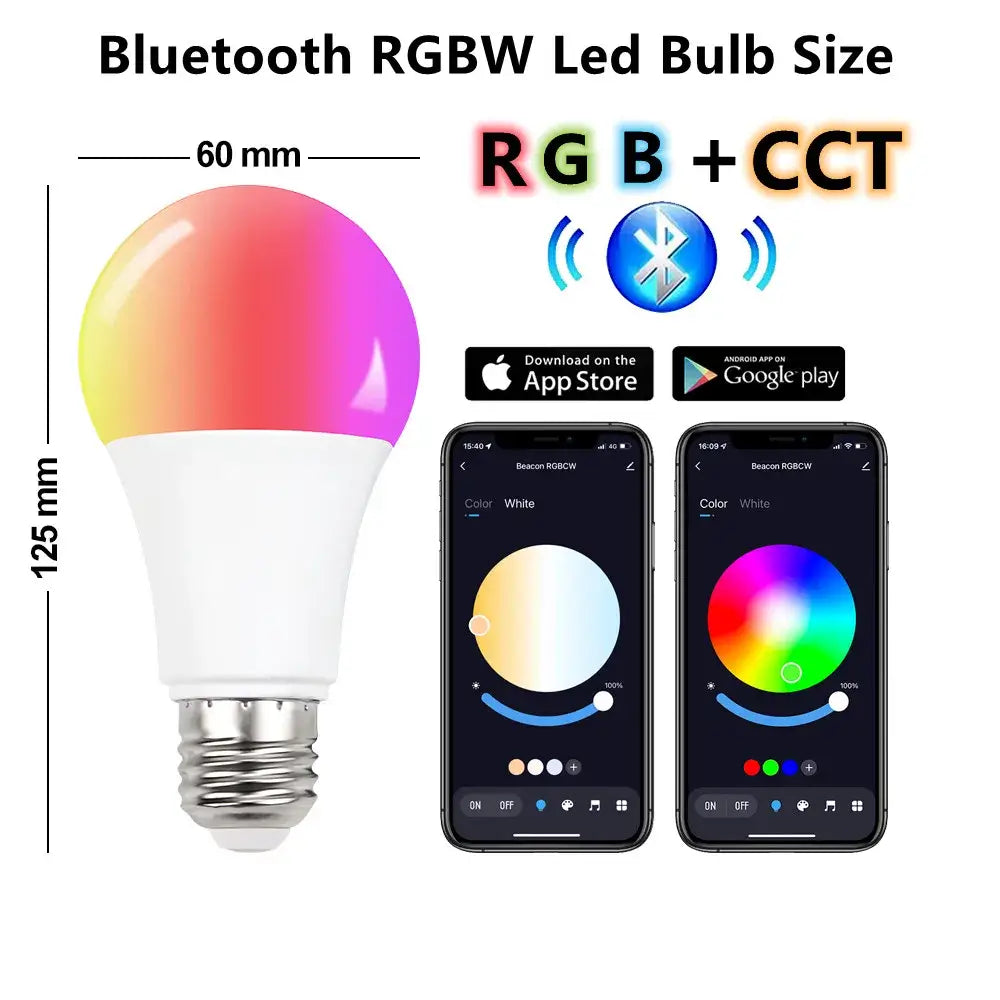A sleek white decorbites 12w rgbw bluetooth smart led bulb with metallic screw base for app-controlled home lighting