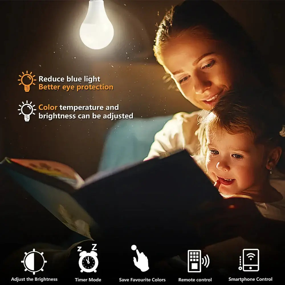 A warm white decorbites 12w rgbw bluetooth smart led lamp with adjustable brightness and color temperature for eye protection