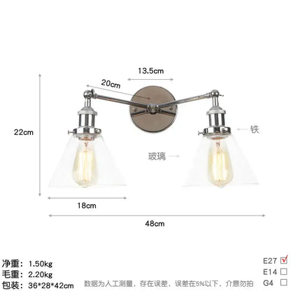 Modern chrome double-arm wall lamps with clear glass shades and exposed edison bulbs for led wall lighting