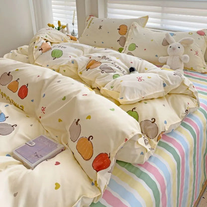 Cream-colored DecorBites™ 2024 summer bedding set with colorful pumpkins and hearts for twin and queen sizes