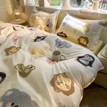 Decorbites 2024 summer bedding set twin queen with white duvet cover featuring pastel animal prints and cozy textured finish