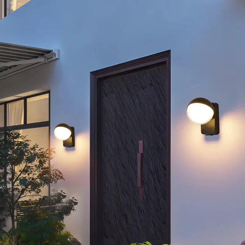 Modern black spherical motion sensor wall lamps with matte finish for outdoor porch waterproof lighting