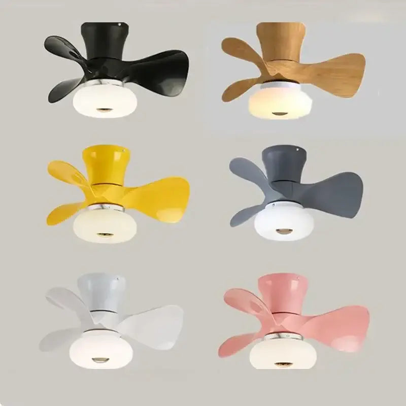 Modern pink and wood smart ceiling fans with sleek curved blades in multiple finishes for kids bedroom ceiling fans