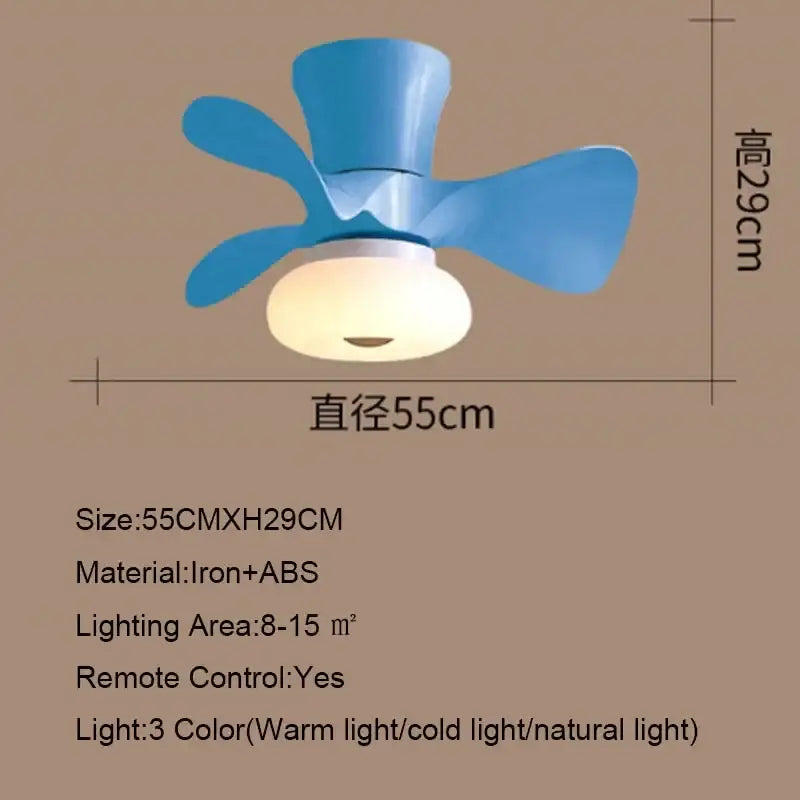 Blue iron and abs ceiling fan with white light fixture for kids bedroom in modern pink and wood smart ceiling fans