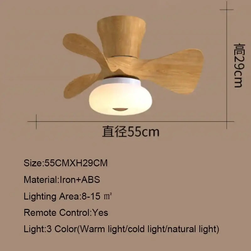 Modern pink and wood smart ceiling fan with wooden blades and white abs light fixture for kids bedroom made of iron and abs