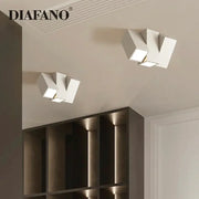 Modern white square dimmable ceiling spot light with geometric angular design for living room ceiling spot light use
