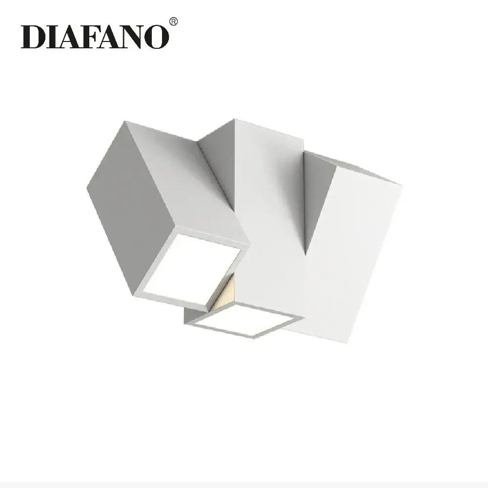 Modern white square dimmable ceiling spot light with clean geometric design and recessed panels for living room use