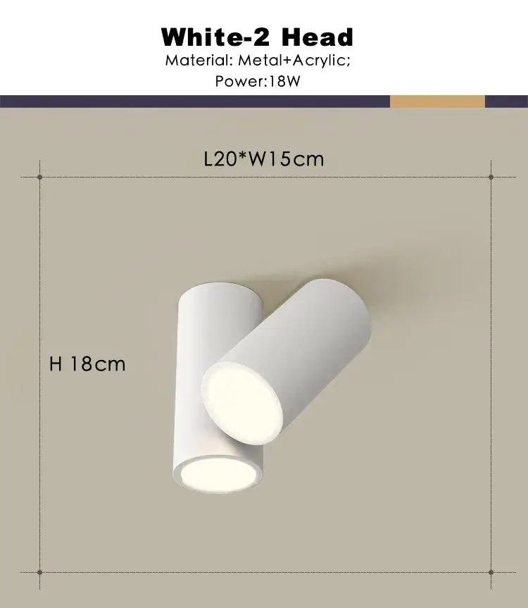 Modern white square dimmable ceiling spot light with sleek cylindrical metal and acrylic design for living room use