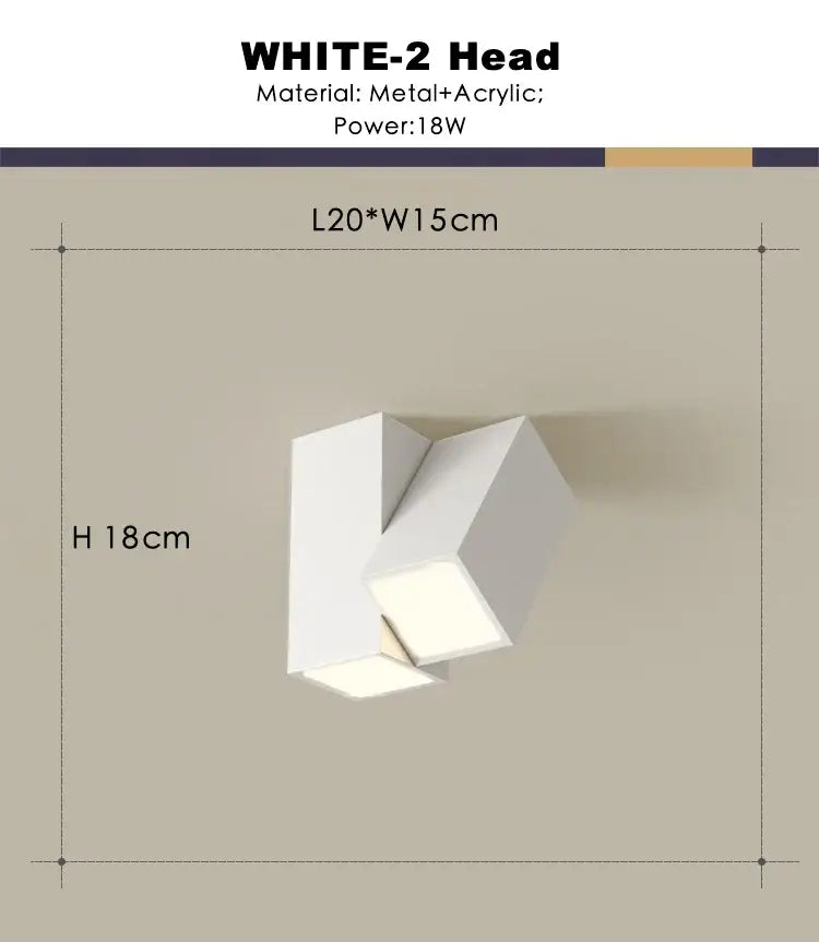 Modern white square dimmable ceiling spot light with geometric metal and acrylic design for living room use