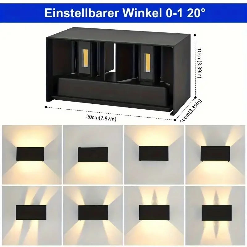 Modern black minimalist 24w led wall light outdoor sconce with adjustable 0 to 20 degree angle wall light fixture