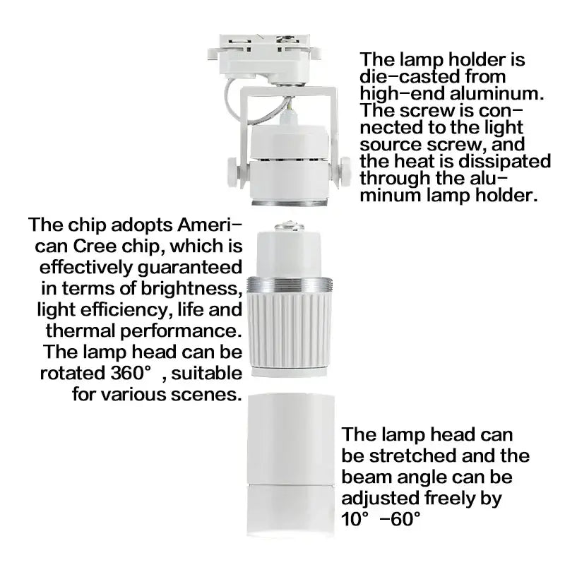Modern white and black 25w dimmable led spotlight fixture with white die-cast aluminum and adjustable 360-degree lamp head