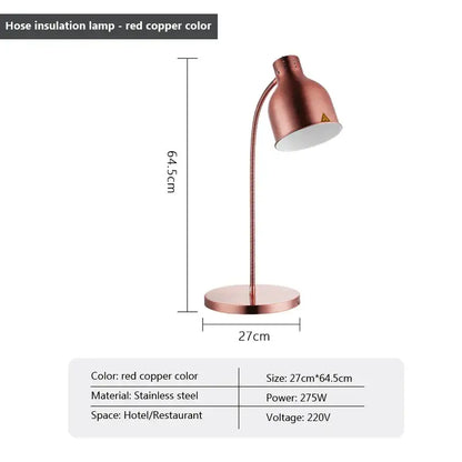 Red copper stainless steel hose insulation lamp with flexible gooseneck for 275w electric food heat lamp use
