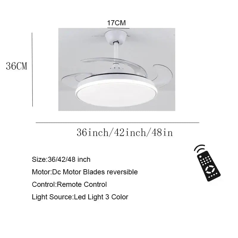 Modern white led ceiling fan with transparent blades featuring energy-efficient led lighting for bedroom use