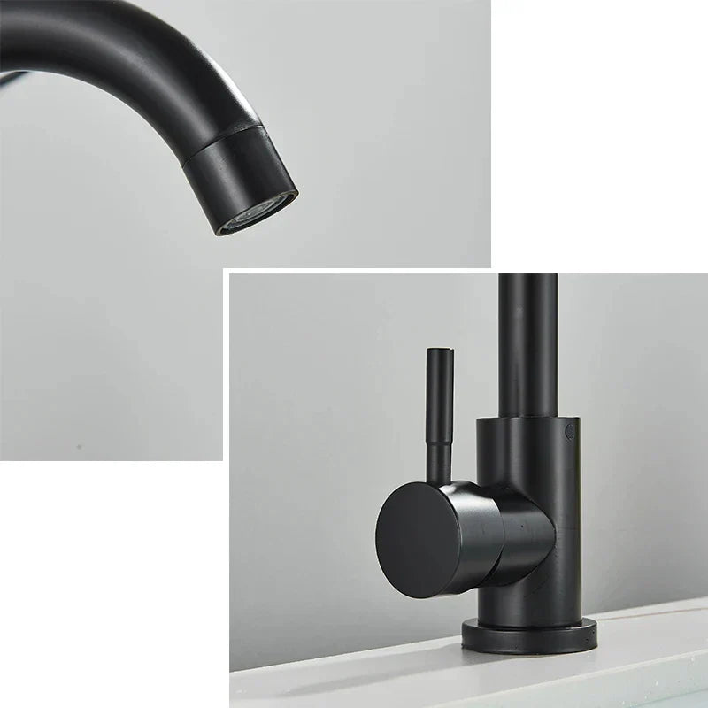 Decorbites™ black matte stainless steel rotating sink faucet with modern minimalist design for bathroom use