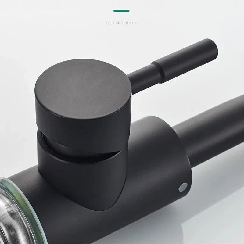 Elegant black matte-finished stainless steel rotating sink faucet from DecorBites for modern bathroom use