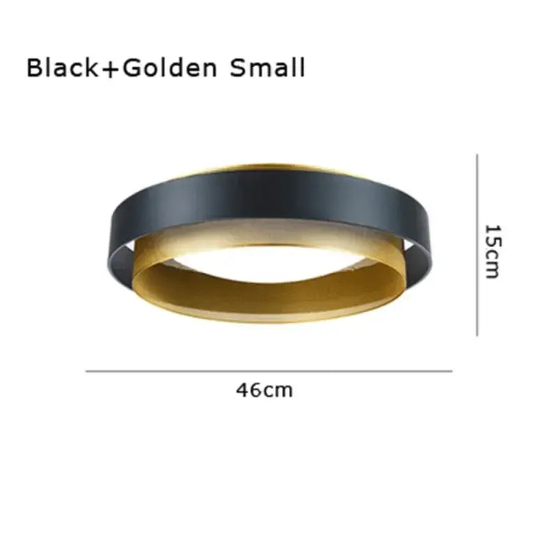 Modern black and gold double-ring led ceiling lamp for home office with sleek metal design and energy-efficient lighting