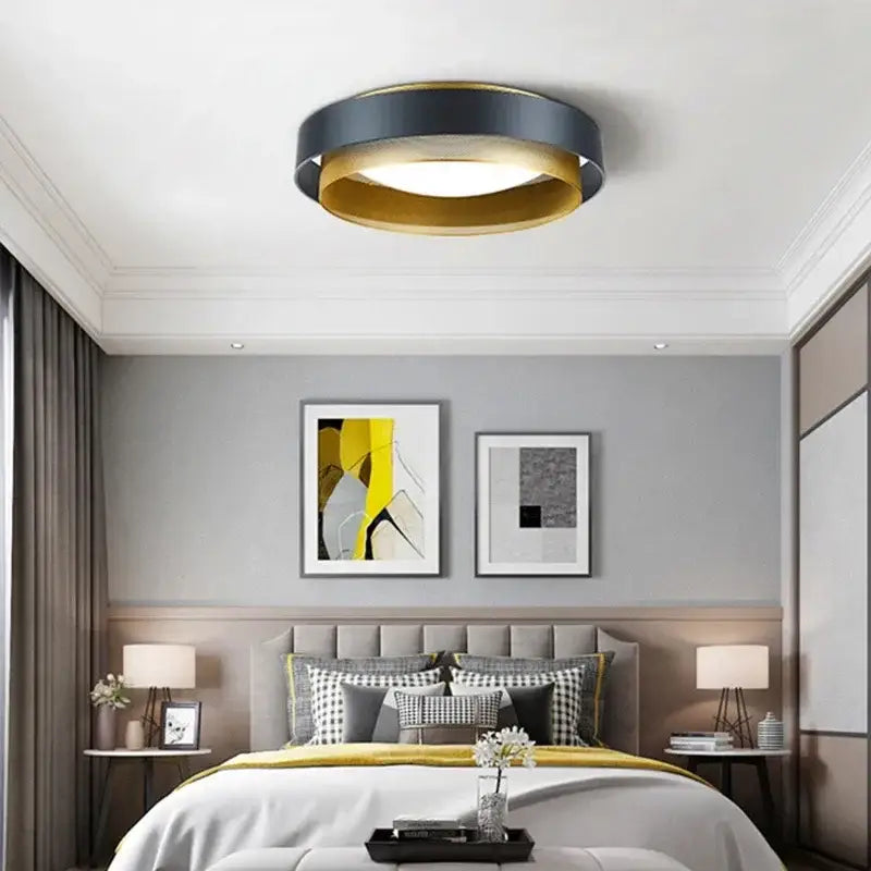 Modern black and gold led ceiling lamp with sleek circular design and integrated led bulb for home office lighting
