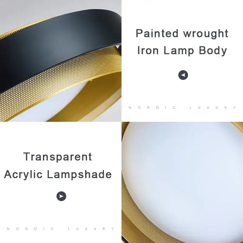 Modern black and gold led ceiling lamp with wrought iron body and transparent acrylic lampshade for home office use