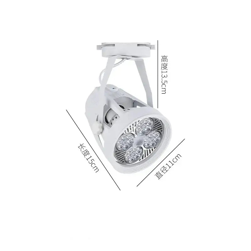 Modern black and white 35w led ceiling spot light with four white led bulbs and metallic accents for retail display