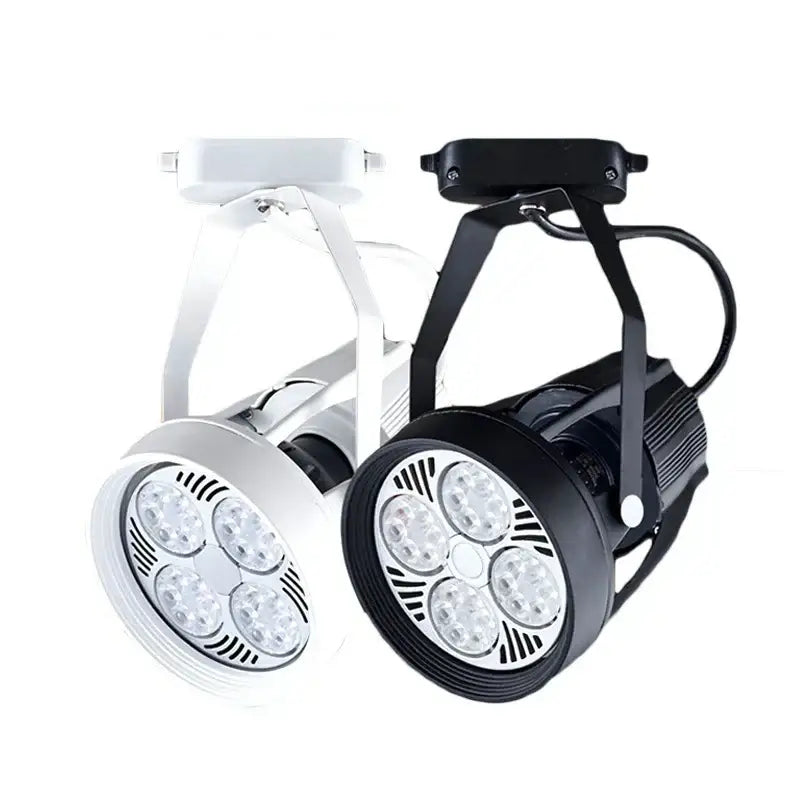 Modern black and white 35w led ceiling spot light with circular arrays of five bright bulbs in retail display fixture
