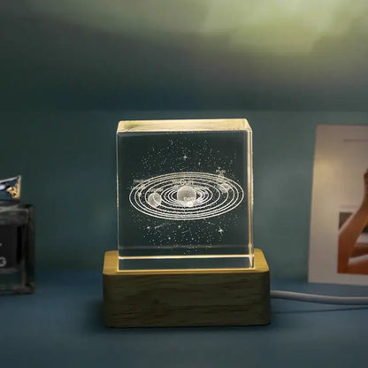 Decorbites 3d moon solar galaxy glass cube night light with clear acrylic cube and warm led solar system engraving