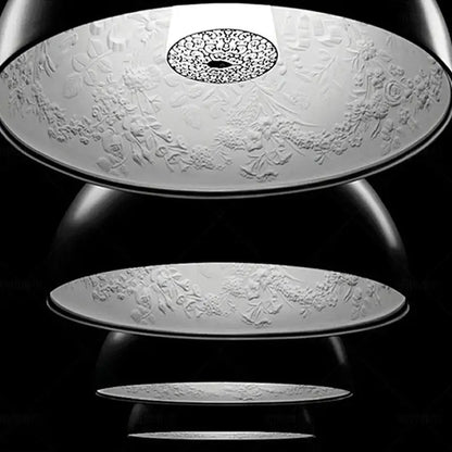 White ceramic ceiling light with intricate floral embossing and central design for modern black sky garden resin chandelier decorbites 3d sky