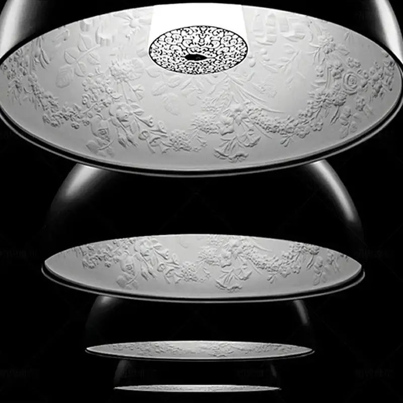 White ceramic ceiling light with intricate floral embossing and central design for modern black sky garden resin chandelier decorbites 3d sky