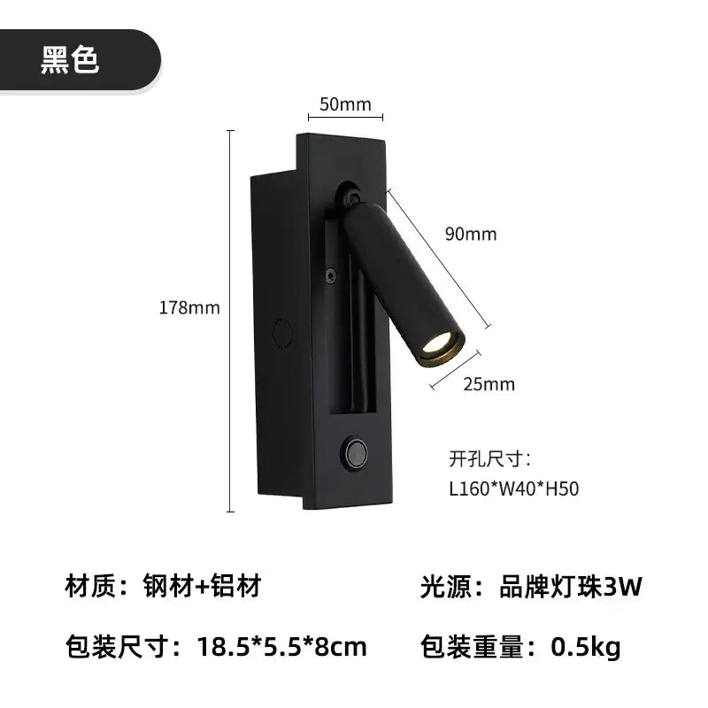 Modern brass and black led mounted headboard wall light with black matte finish and adjustable arm decorbites 3w led wall light