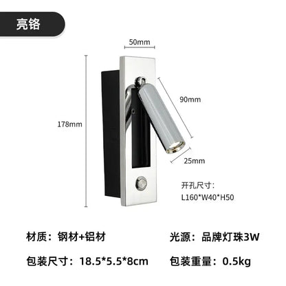 Modern brass and black led mounted headboard wall light with sleek chrome wall light and decorbites 3w led cylindrical head